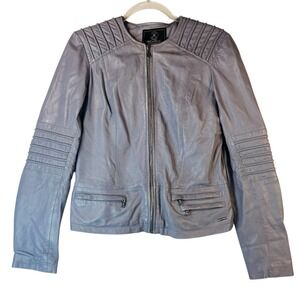 Rino & Pelle Abigail Leather Jacket Women's 40 Lavender Moto Zip Lambskin READ‎